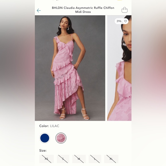 BHLDN CLAUDIA ASYMMETRIC RUFFLE CHIFFON MIDI DRESS - Picture 2 of 6